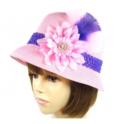 Pink Hatters Church Dress Derby Society Cloche Rhinestones Flower Red Hat Ladies  eb-79915408
